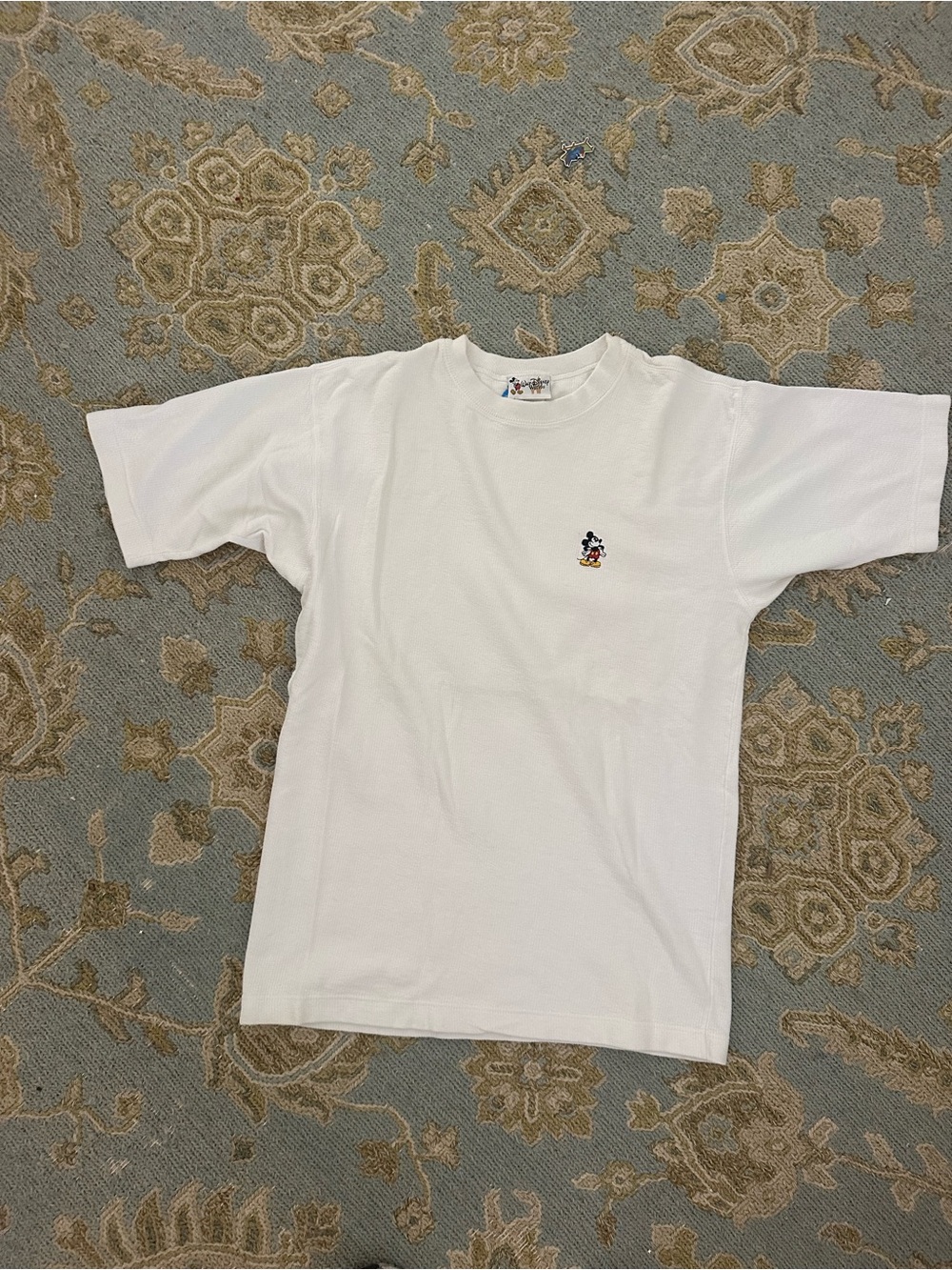 Vintage Disney White Short Sleeve Tee with Small Embroidered Mickey